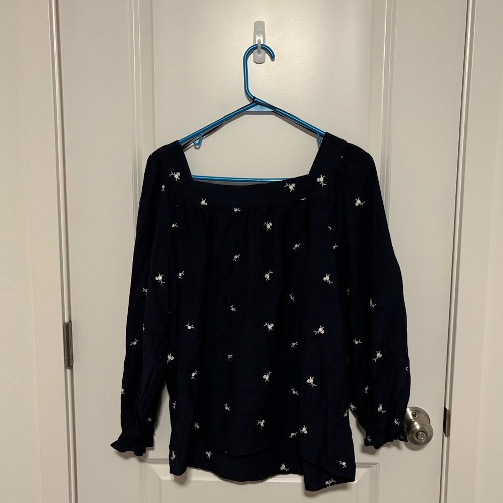 LC Lauren Conrad Blue Square Neck White Floral Shirt - Picture 5 of 5